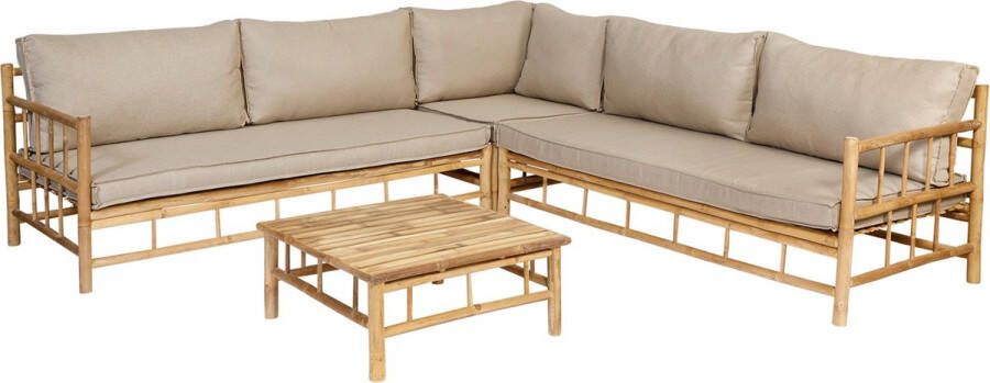 Exotan Bamboo Hoek Loungeset Hoek Loungebank + Koffietafel Incl. Kussens