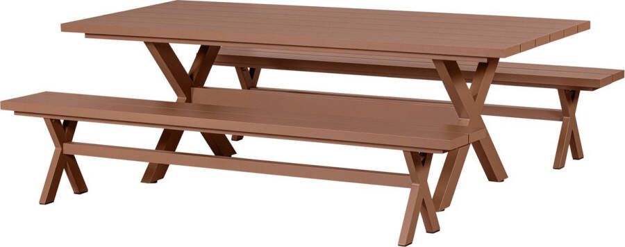 Exotan Delta Picknicktafel Tuin + Bankjes Aluminium Terra 75x220x105