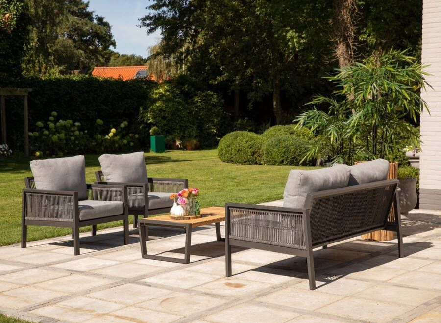 Exotan Loungeset incl. Loungestoel Bank Salontafel Sydney Aluminium Zwart Set van 4