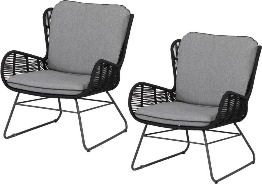 Exotan Grace Loungestoelen Buiten Staal|Touw Antraciet Set van 2