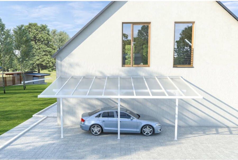 Vente-unique Aanleunende carport in aluminium 18 8 m² Wit ALVARO L 618 cm x H 285 cm x D 305 cm