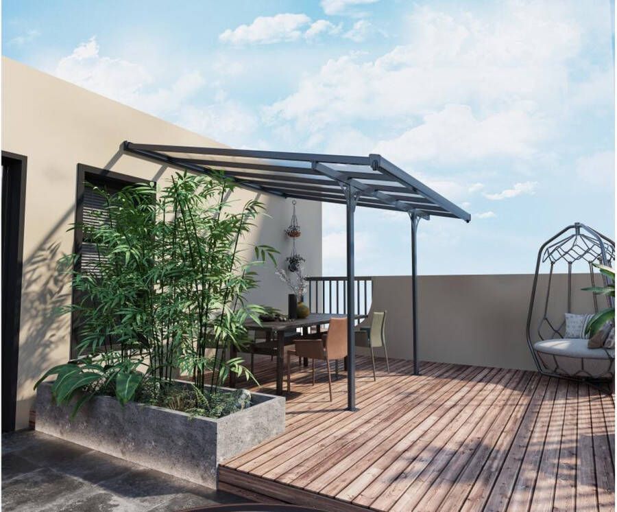 EXPERTLAND Aanleunende pergola in aluminium 9 5m² antraciet ALVARO L314xD305xH240 285 cm L 314 cm x H 285 cm x D 305 cm