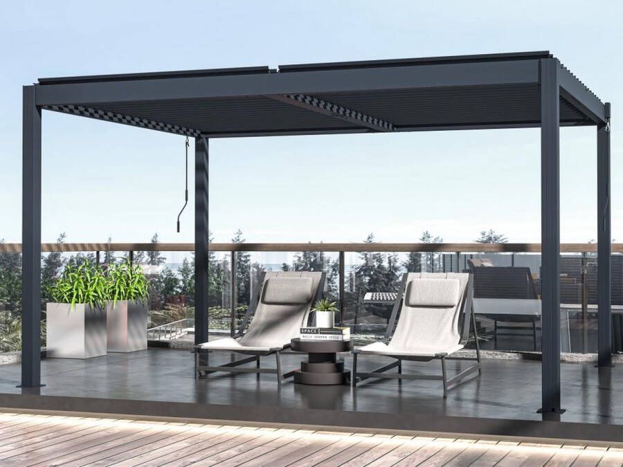 EXPERTLAND Bio-klimatische zelfdragende pergola van aluminium met draaibare lamellen 12 m² antracietgrijs CASSAPIA L 395 cm x H 220 cm x D 305 cm