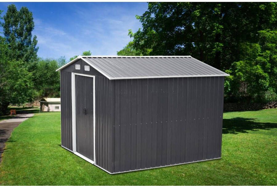 Merkloos Sans marque Tuinhuis van grijs gegalvaniseerd staal MANSO 6 6m² L 259 cm x H 202 cm x D 257 cm