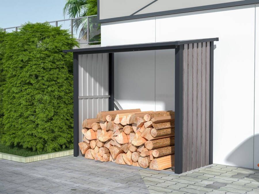 EXPERTLAND Tuinhuisje van verzinkt staal met houteffect 1 98 m3 2 kub B182 x D89 x H156 cm BIRWOOD L 170 cm x H 156 cm x D 75 cm