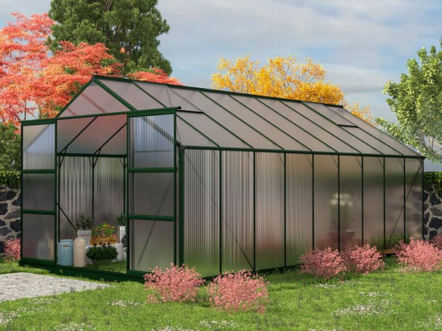 EXPERTLAND Tuinkas van polycarbonaat 16 8 m² IXORA met basis L 308 cm x H 249 cm x D 548 cm