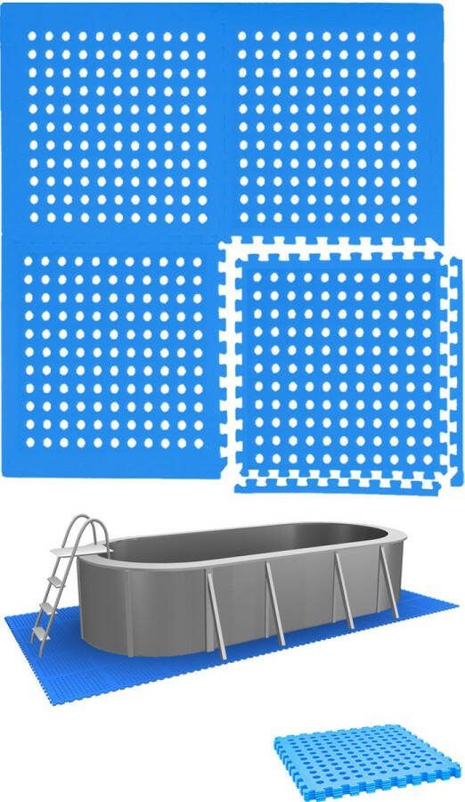 Eyepower 1m² Zwembadmat 4 Grote Matten 50x50 Zwembadonderlaag Zwembad Ondervloer