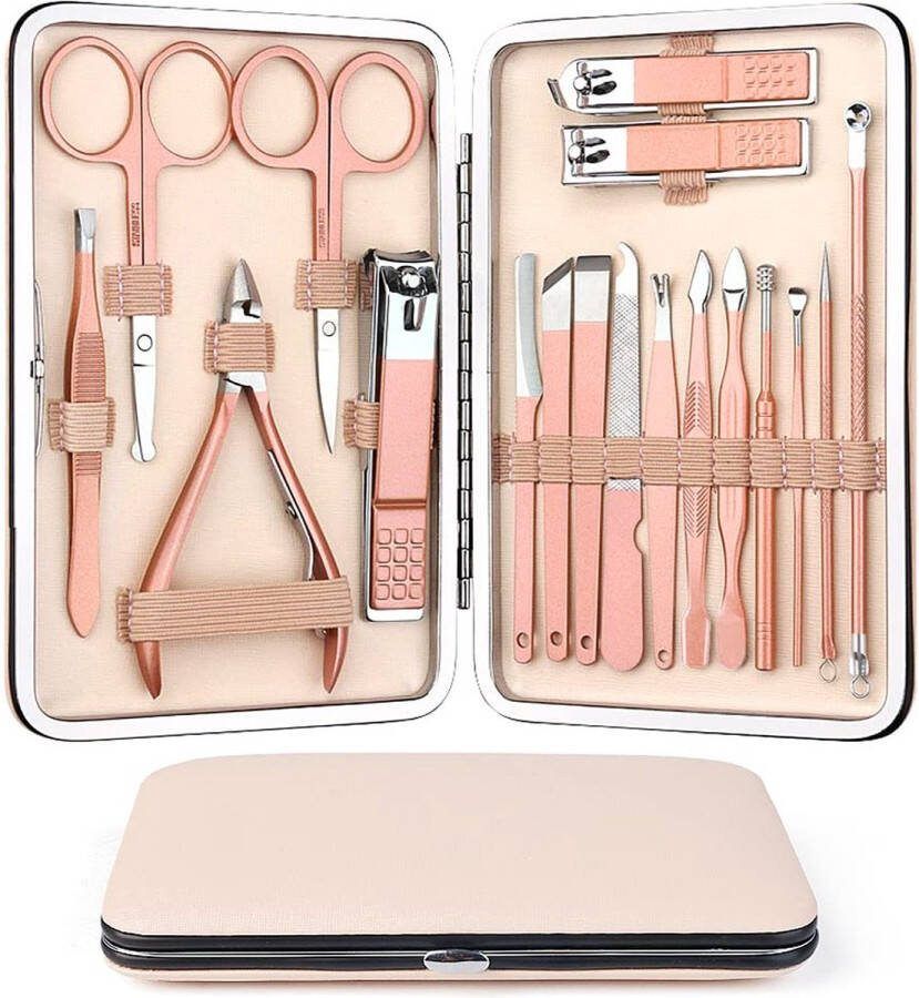Ezgetop Manicureset 18-delige nagelschaar nagelverzorging nagelknipper etui nagelset nageletui nagelknipperset reis-beautykit roestvrij staal met lederen tas