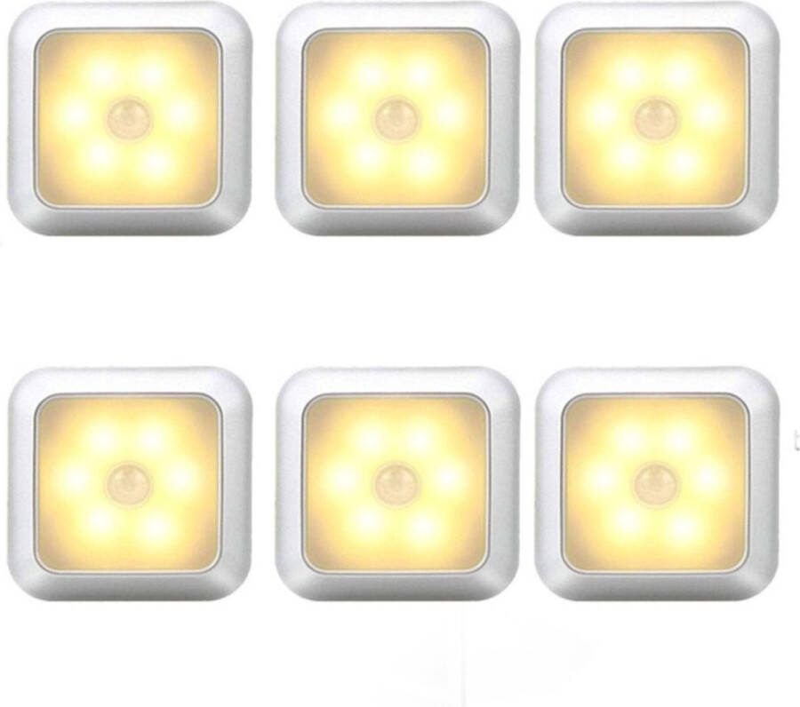 EZMarkt 6 stuks LED Lamp met Bewegingssensor Warm Wit Nachtlamp op Batterij Draadloos Sensor Kastverlichting Trapverlichting Nachtlampje Aluminium