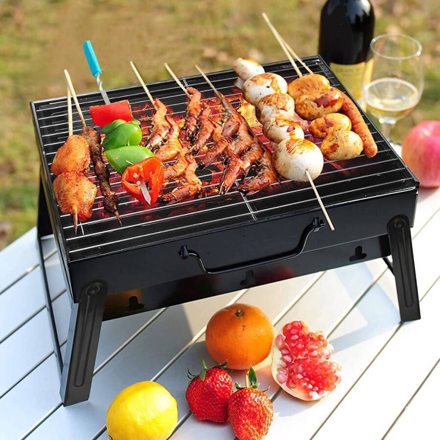 EZMarkt Houtskool BBQ Barbecue Inklapbaar Compact Barbecue Houtskool Tafel Grill Camping Strand Festival Zwart