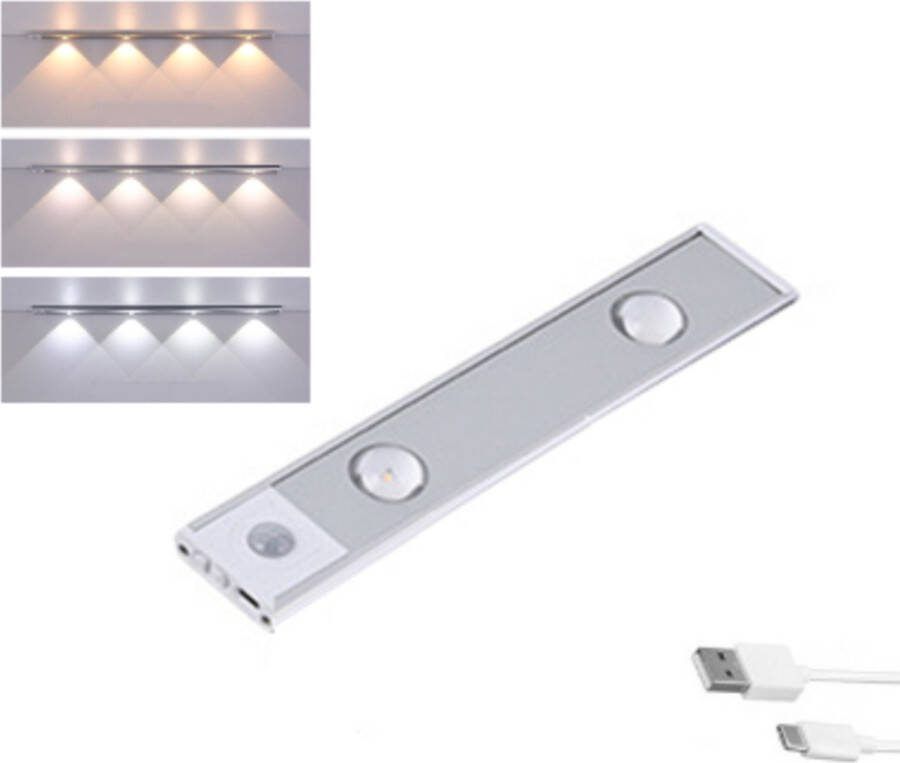 EZMarkt LED lamp 20cm met bewegingssensor 3 kleuren(warm wit en koud wit) USB Aluminium Magnetisch Zilver