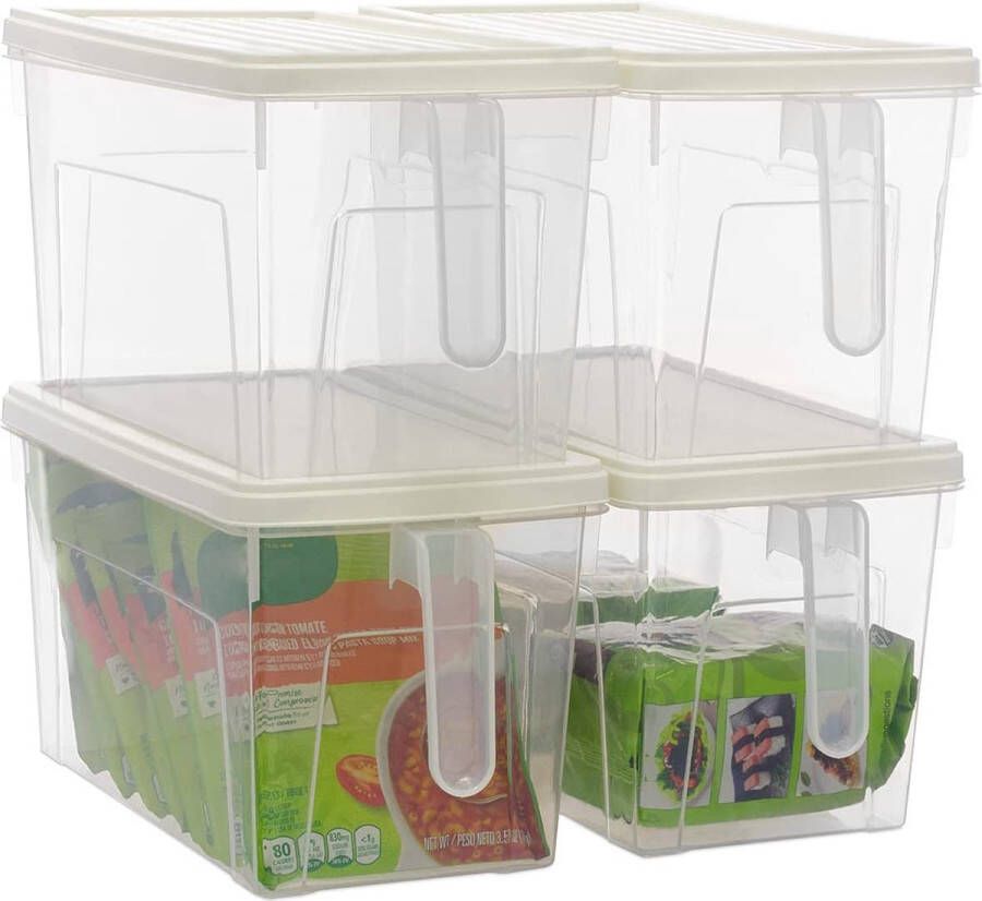 EZOWare 4-pack keuken opbergdozen met deksels grote keukenorganizer plastic opbergdozen met handvat organizer voor voorraadkast keukenkast badkamer en meer