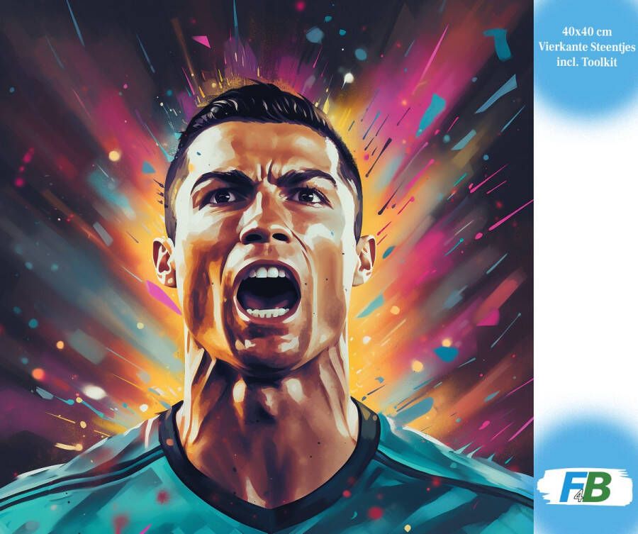 F4B Cristiano Ronaldo Diamond Painting 40x40cm Vierkante Steentjes CR7 Voetbal Real Madrid Manchester United Portugal Al Nassr Mensen Pakket Volwassenen en Kinderen
