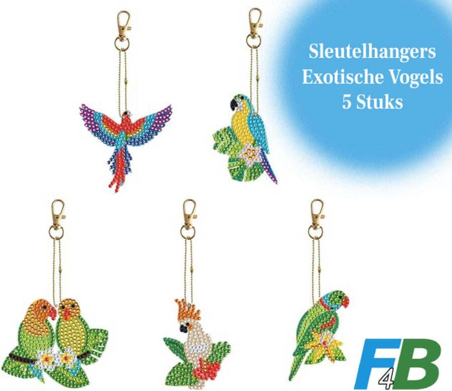 F4B Exotische Vogels Sleutelhanger Diamond Painting Dubbelzijdig 5 Stuks Vogel Papegaai Kaketoe Dieren Pakket Volwassenen Accessoires Pakket Volledig