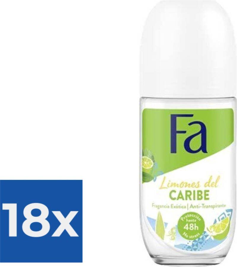 Fa 2 stuk Deo Roll-on Women Caribbean Lemon 50 ml Voordeelverpakking 18 stuks