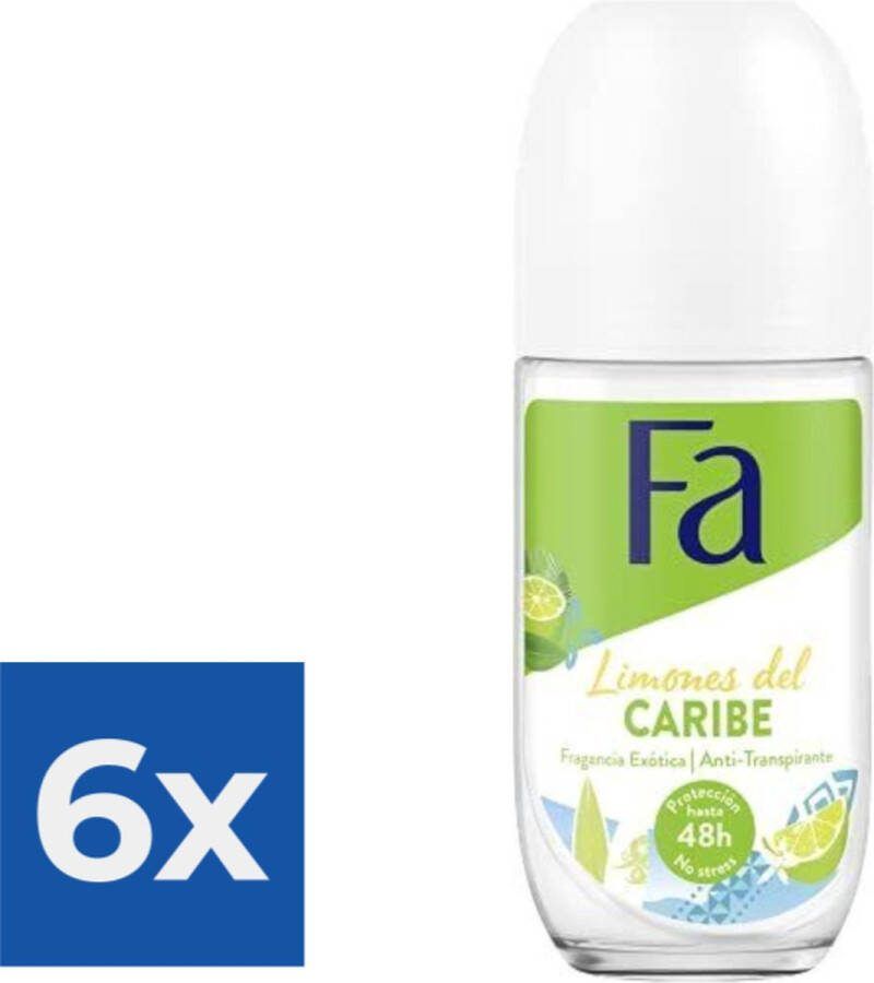Fa 2 stuk Deo Roll-on Women Caribbean Lemon 50 ml Voordeelverpakking 6 stuks
