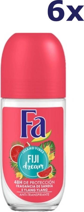 Fa 6x50ml Fiji Dream Watermelon & Ylang Deo Roller Voordeelverpakking