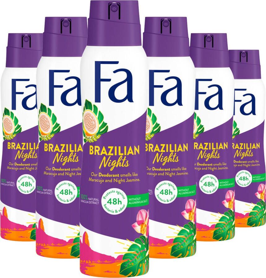 Fa Brazilian Nights Deodorant Spray Voordeelverpakking 6x 150 ml