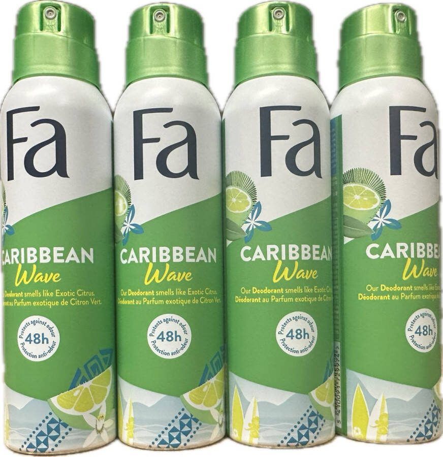 Fa Caribbean wave deo Voordeelverpakking 4 x 150 ml
