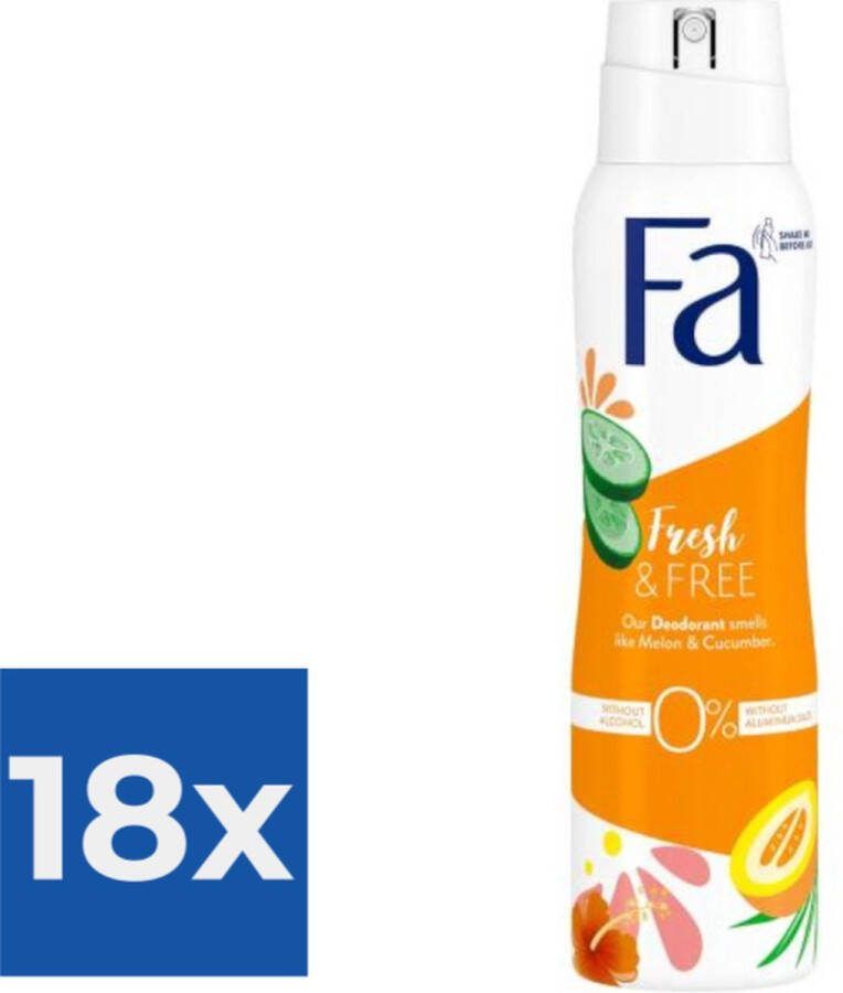 Fa Deo Spray 150ml Fresh & Free Voordeelverpakking 18 stuks
