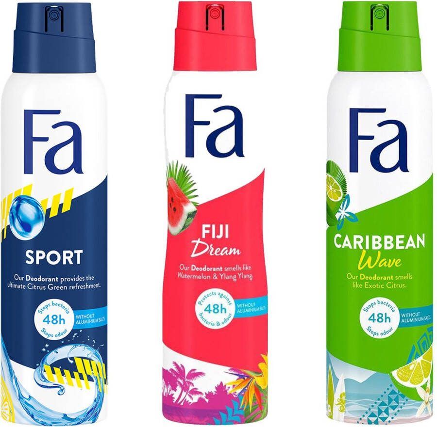 Fa Deodorant Mix Pakket 1x Sport 1x Fiji 1x Caribbean