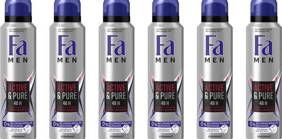 Wooners Fa Deospray Men Active Pure 6 x 150 ml Voordeelverpakking