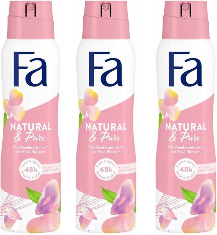 Fa Deospray Natural And Pure Rose Voordeelverpakking 3 x 150 ml