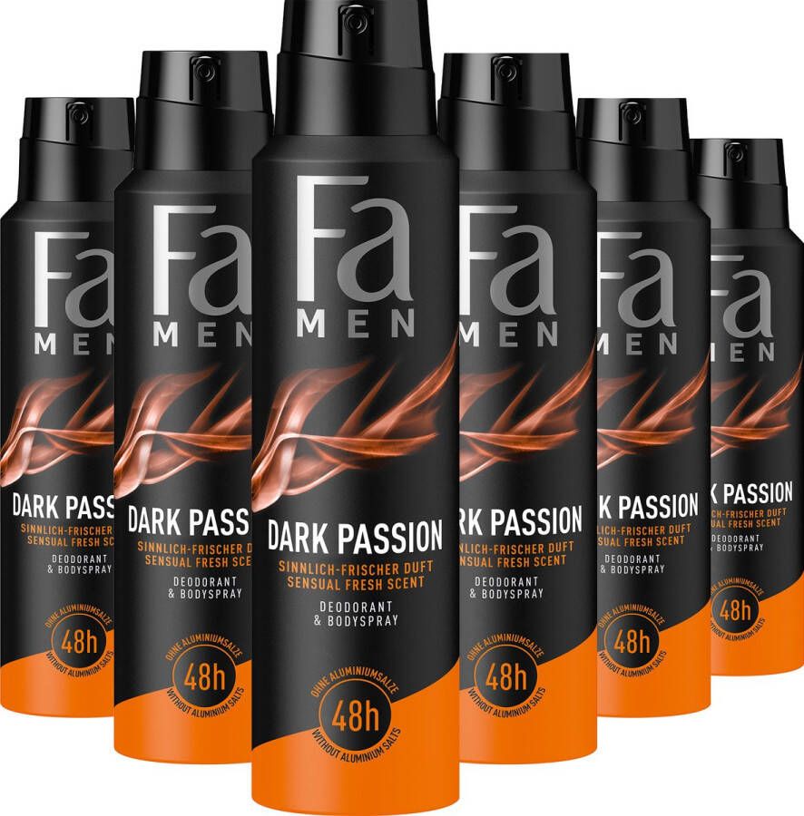 Fa Men Dark Passion Deodorant Spray Voordeelverpakking 6 x 150 ml