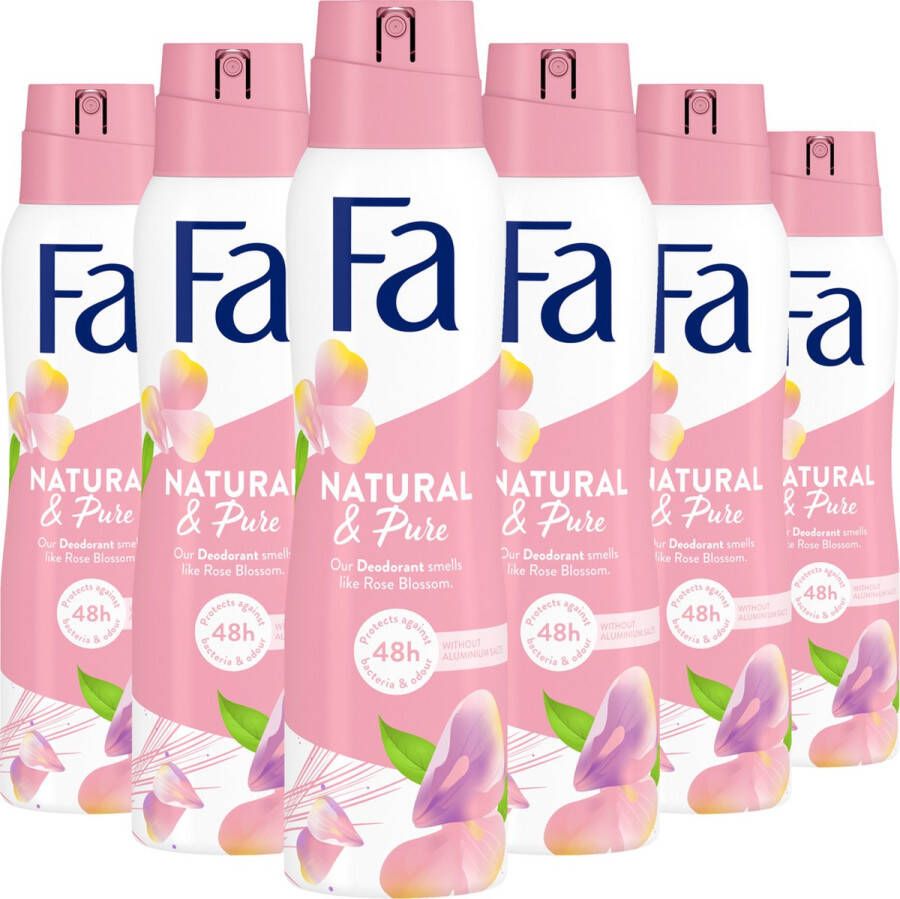 Fa Natural & Pure Rose deodorant spray 6 x 150 ml voordeelverpakking