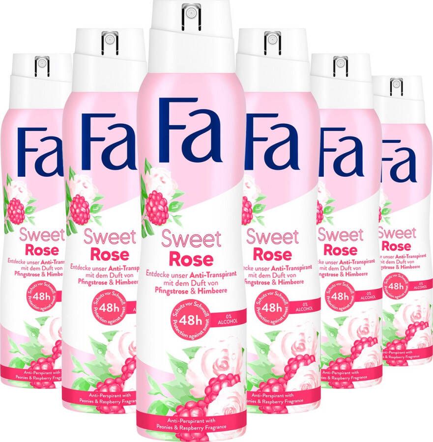 Fa Sweet Rose Deodorant Spray Anti-Transparant Spray Voordeelverpakking 6 x 150 ml