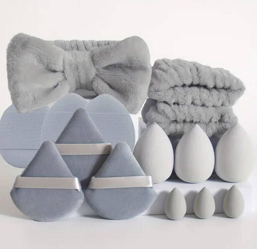 FA-VE Beautyblender Set 15 stuks Face Wash set Make-upsponsjes Set Skincare haarband en Polsbandjes Set van 15 Roze