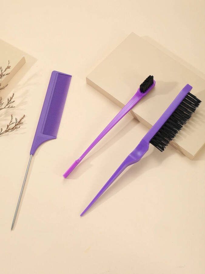 FA-VE Slick Back Hair Brush Slickback Hairbrush Set van 3 Haarborstel Toupeerkam Toupeerborstel Hairbrush Slick Back Brush Slick Back Bun Brush Paars