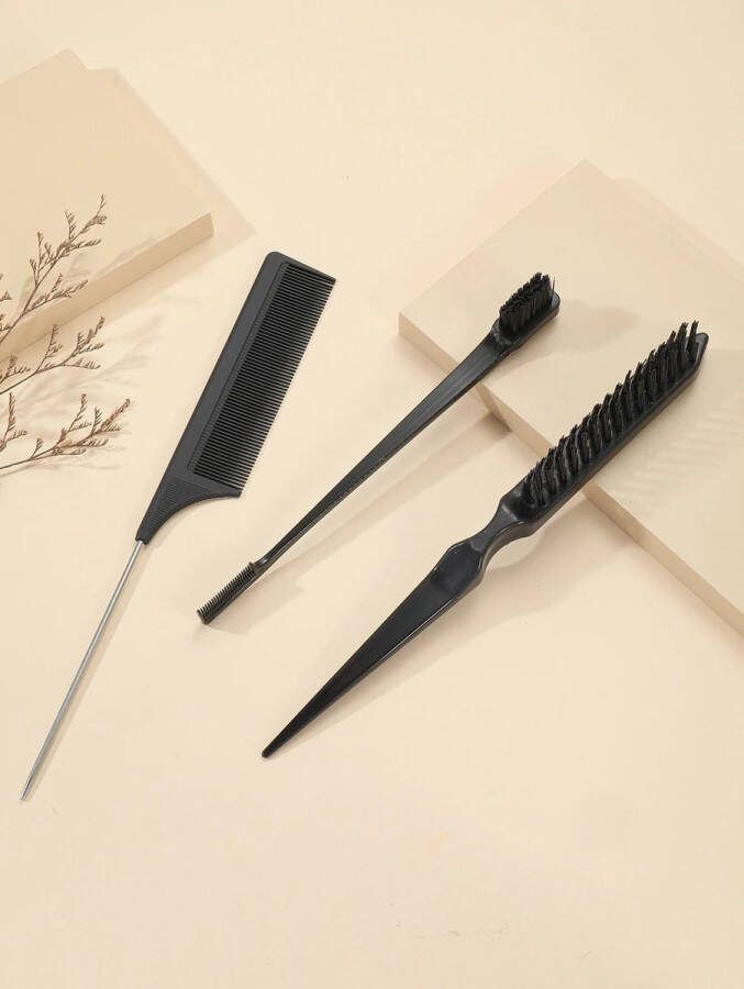 FA-VE Slick Back Hair Brush Slickback Hairbrush Set van 3 Haarborstel Toupeerkam Toupeerborstel Hairbrush Slick Back Brush Slick Back Bun Brush Zwart