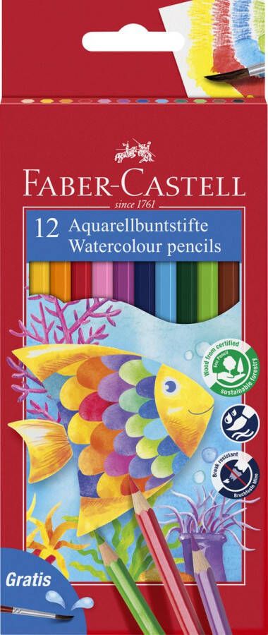 Faber Castell Aquarelpotlood Faber-Castell etui a 12 stuks + penseel
