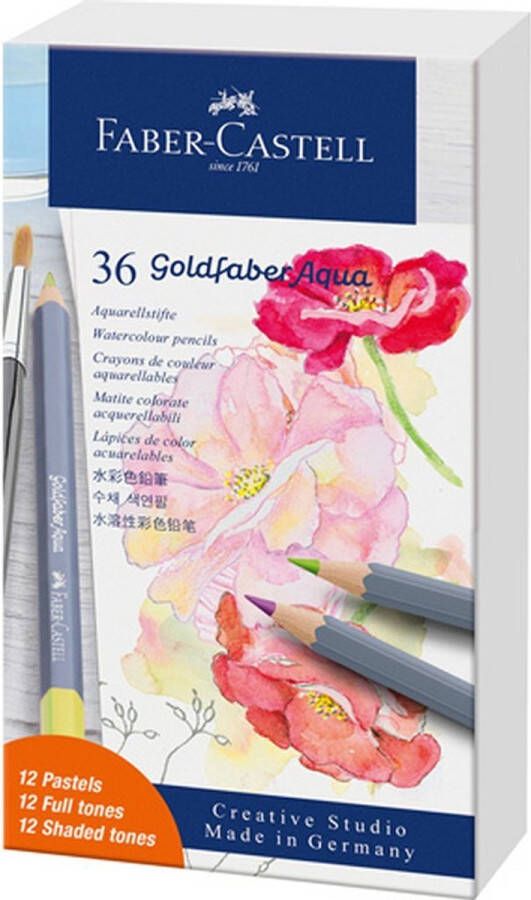 Faber-Castell aquarelpotlood Goldfaber blik 36 stuks pastel + standaard kleuren FC-114639