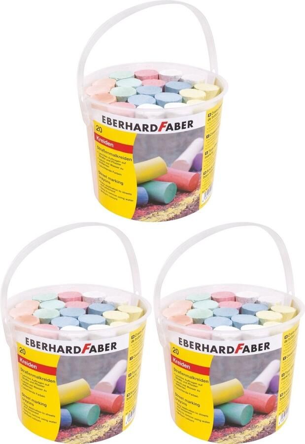 Faber-Castell Set van 3 emmers met straatkrijt (20 stuks krijt per stuk)