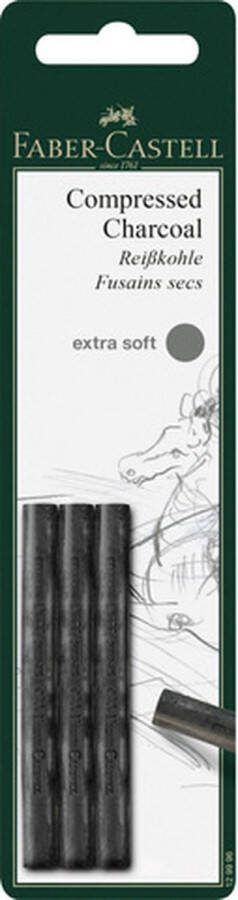 Faber-Castell houtskool Pitt Monochrome geperst extra soft 3 stuks blister FC-129996