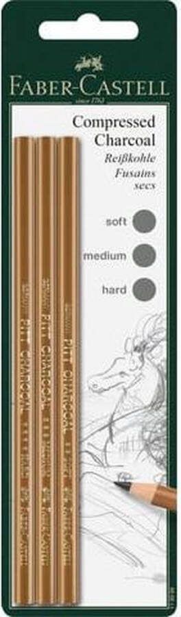 Faber-Castell houtskool potlood Pitt Monochrome geperst 3 stuks op blister FC-119999