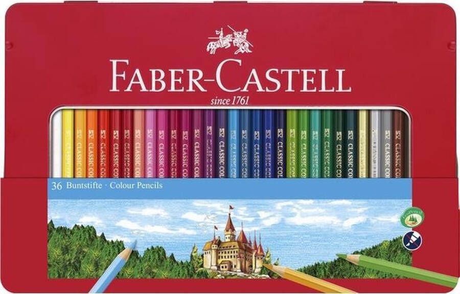 Dobeno kleurpotlood Faber-Castell Castle zeskantig metalen etui met 36 stuks