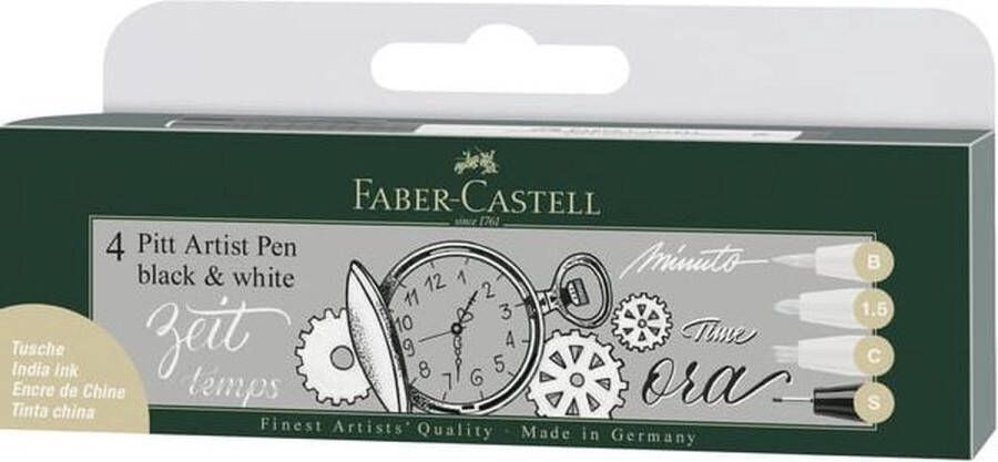 Faber-Castell tekenstift Pitt Artist Pen zwart en wit 4-delig etui lijnbreedte B 1.5 C S FC-167151