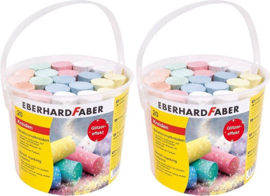 Faber-Castell Set van 2 emmers met glitter straatkrijt (20 stuks krijt per stuk)