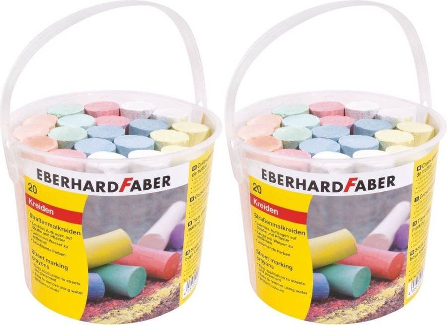 Faber-Castell Set van 2x emmers met straatkrijt (20 stuks krijt per stuk)