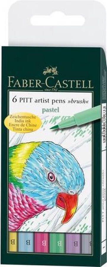 Faber-Castell tekenstift Pitt Artist Pen 6-delig etui lijnbreedte B pastel FC-167163