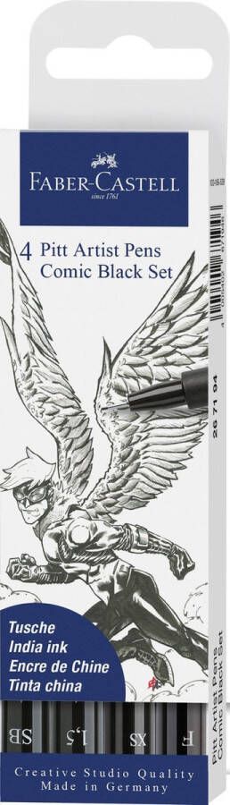 Faber Castell Tekenstift Faber-Castell Pitt Artist Pen Comic 4-delige etui zwart