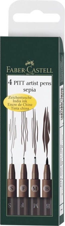 Faber-Castell tekenstift Pitt Artist Pen sepia 4-delig etui lijnbreedte S F M B FC-167101