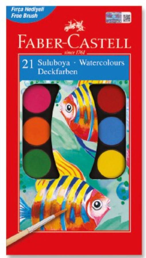 Faber-Castell Waterverf 21 Kleuren + 2 Gratis Penselen Schilderen voor kinderen Aquarelverf