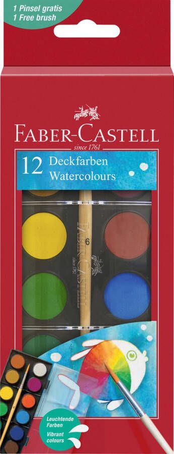 Faber-Castell waterverfdoos 12 kleuren met penseel napje 24 rond FC-125017