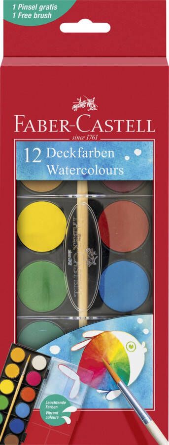 Faber-Castell waterverfdoos 12 kleuren + penseel napje 30 rond FC-125018