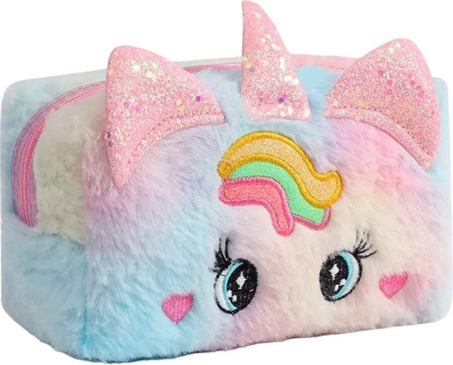 Fabs World Etui make-up tasje fluffy unicorn pastel XL