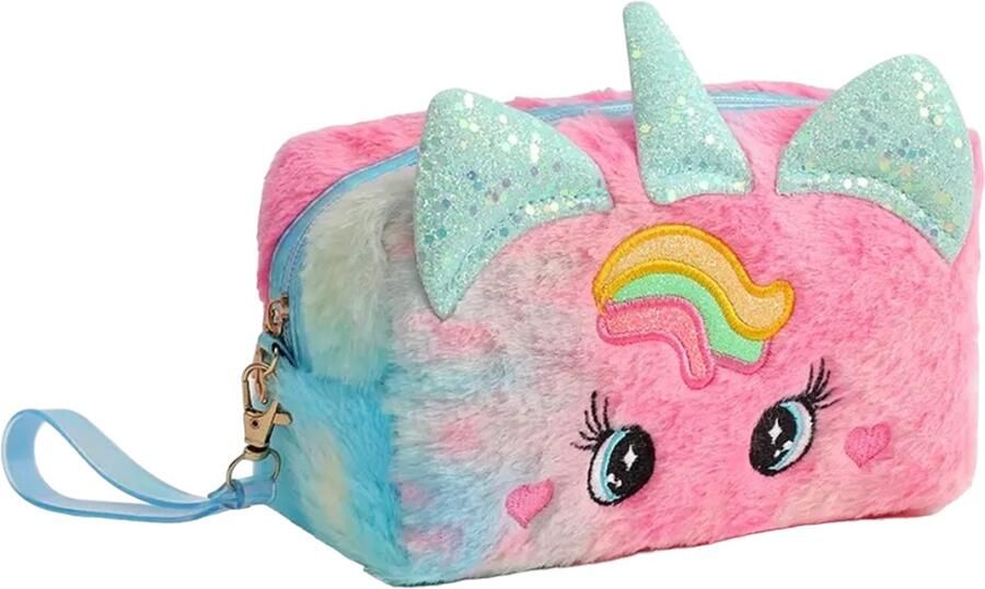 Fabs World Etui make-up tasje fluffy unicorn roze XL
